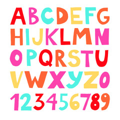 Hand drawn doodle colorful vector handwritten alphabet 