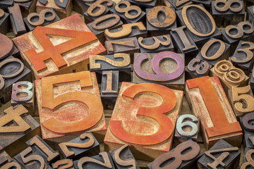 numbers background in wood type