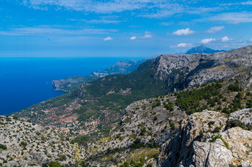 Fototapeta na wymiar Panorama of Deia from the Tramuntana mountains, Baleares, Spain