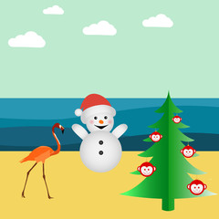 Illustration of the new year on the beach