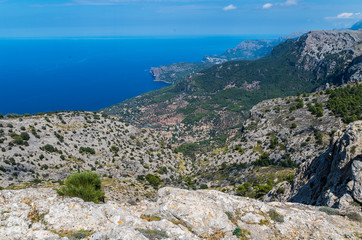 Fototapeta na wymiar Panorama of Deia from the Tramuntana mountains, Baleares, Spain