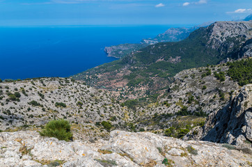 Panorama of Deia from the Tramuntana mountains, Baleares, Spain