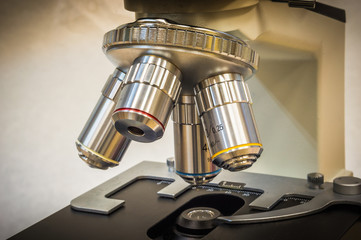 Microscope in scientific and healthcare research laboratory