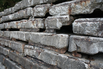 Agled aged concrete blocks