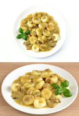 kluski z sosem pieczarkowym