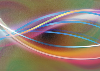 Colored curved stripes and glowing waves on rainbow frosted background
