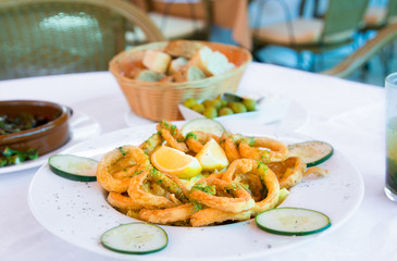 fried calamari in restaurant