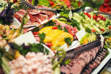 Luxury food wedding table in hotel or restaurant