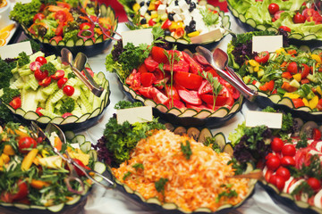 Luxury food wedding table in hotel or restaurant