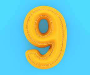 Leather yellow texture letter digit number nine 9