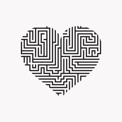 maze heart Valentine Day Puzzle find the way black on white 3