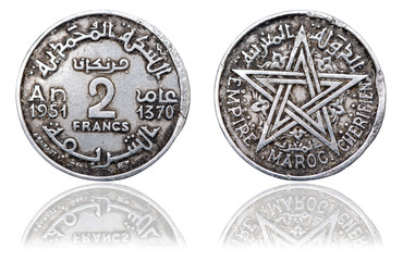 Coin 2 Francs. Kingdom of Morocco. French protectorate. 1951 year
