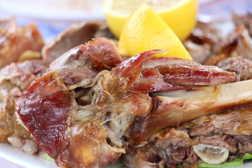 close-up of juice roasted lamb chops