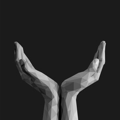 polygonal open palms cupped hands up empty on black background m - 118756279