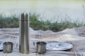 ware on a plaid for picnic