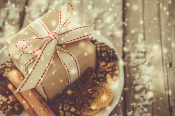 Christmas preasent nuts cinnamon ribbon