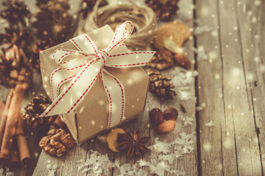 Christmas preasent nuts cinnamon ribbon