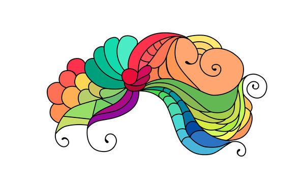 Colorful zentangle doodle sketch. Tattoo sketch. Ethnic tribal wavy vector illustration on white background.