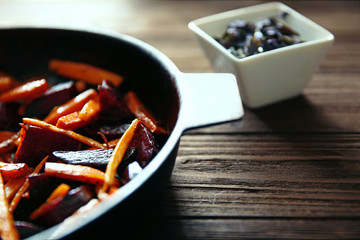 Cooked vegetables on pan