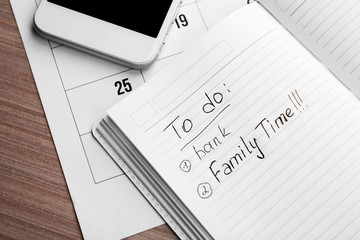 To do list. Family time concept