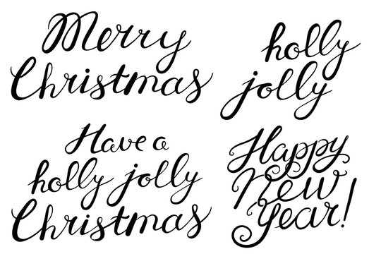  Merry, Christmas, Happy New Year, holly jolly celebration quote lettering