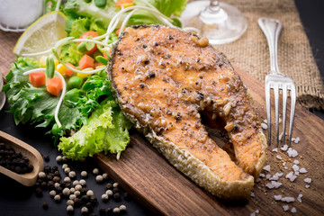 salmon steak with vegetables