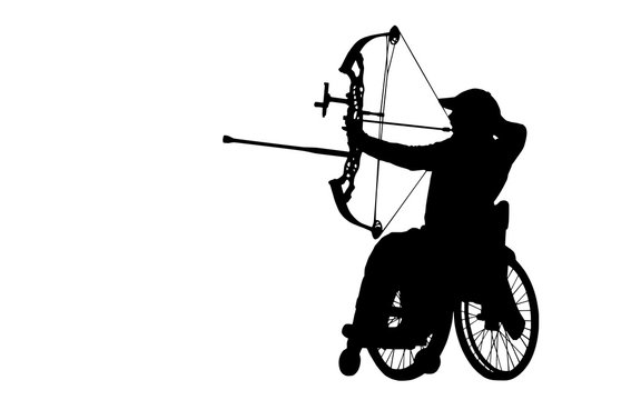 Para Archer on the Whellchair, silhouette on white background