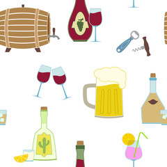 Seamless background with alcohol icons for your design