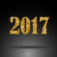 2017. New Year. Gold sequins and luxury. The figures date
