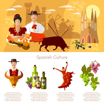 Spain infographics traditions and culture spanish attractions