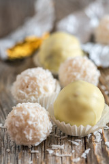 Handmade Truffles with white chocolate.