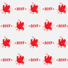 2017 Happy New Year. Christmas pattern, ornament. Chinese New Year of the red Rooster. Vector Illustration.