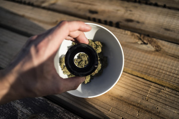 marihuana bowl through a lens 