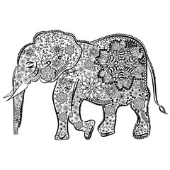 abstract black Indian elephant on a white background
