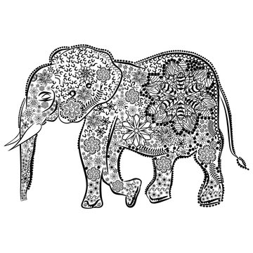 abstract black Indian elephant on a white background