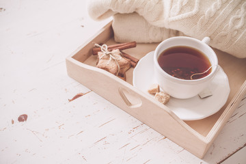 Tea tray and sweater