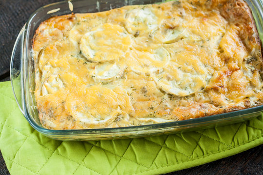 Casserole Of Zucchini Squash In A Glass Form