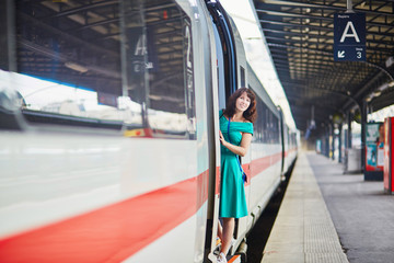 Young woman in Parisian underground or railway station