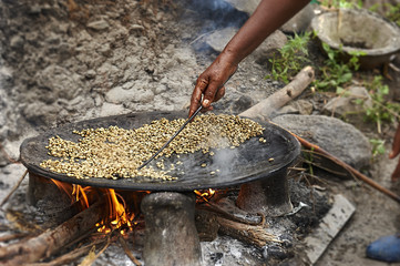 Traditional Ethiopian coffee beans roasting