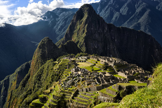 MACHU PICCHU, PERU - MAY 31, 2015: View of the ancient Inca City