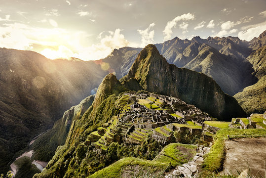 MACHU PICCHU, PERU - MAY 31, 2015: View of the ancient Inca City