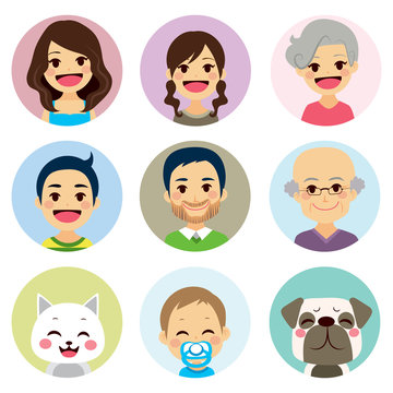 Happy Extended Family Funny Avatar Portrait Collection
