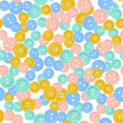 Fototapeta premium Seamless pattern with bright sewing buttons. Background for kid textile, pajama, paper print, card and other design. Hand drawn simple cute vector illustration