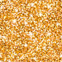 Abstract sparkle golden seamless pattern. Metallic style glitter background with glowing elements. Can be used for web design, Christmas card, poster, party invitation. Vector illustration