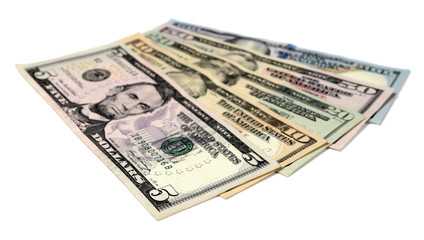 Heap of Dollar Bills isolated on white background
