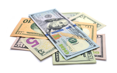 Heap of Dollar Bills isolated on white background