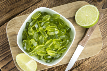 Heap of gummy candy with lime taste