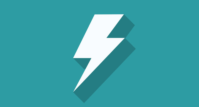 Vector lightning icon with long shadow on flat background