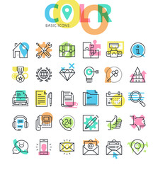 Modern flat line basic icons set for web and app design and development.