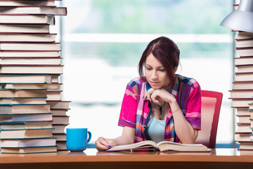 Young female student preparing for exams